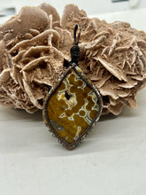 Load image into Gallery viewer, Hand Carved Ocean Jasper Oxidized Copper Wire Wrap Pendant

