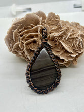 Load image into Gallery viewer, Hand Carved Echo Ridge Jasper Oxidized Copper Wire Wrap Pendant
