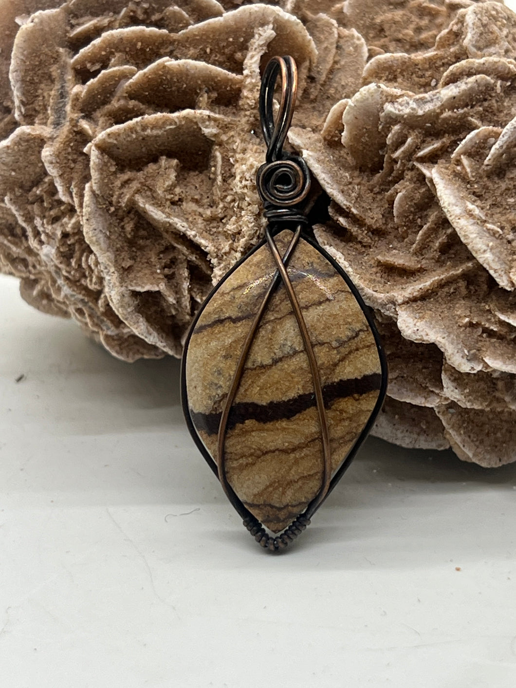 Hand Carved Pictire Jasper Copper Pendant