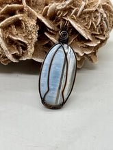 Load image into Gallery viewer, Blue Opal Oxidized Copper Wire Wrap Pendant
