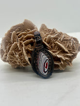 Load image into Gallery viewer, Dune Buggy Fordite &amp; Garnet Oxidized Copper Wire Wrap Pendant

