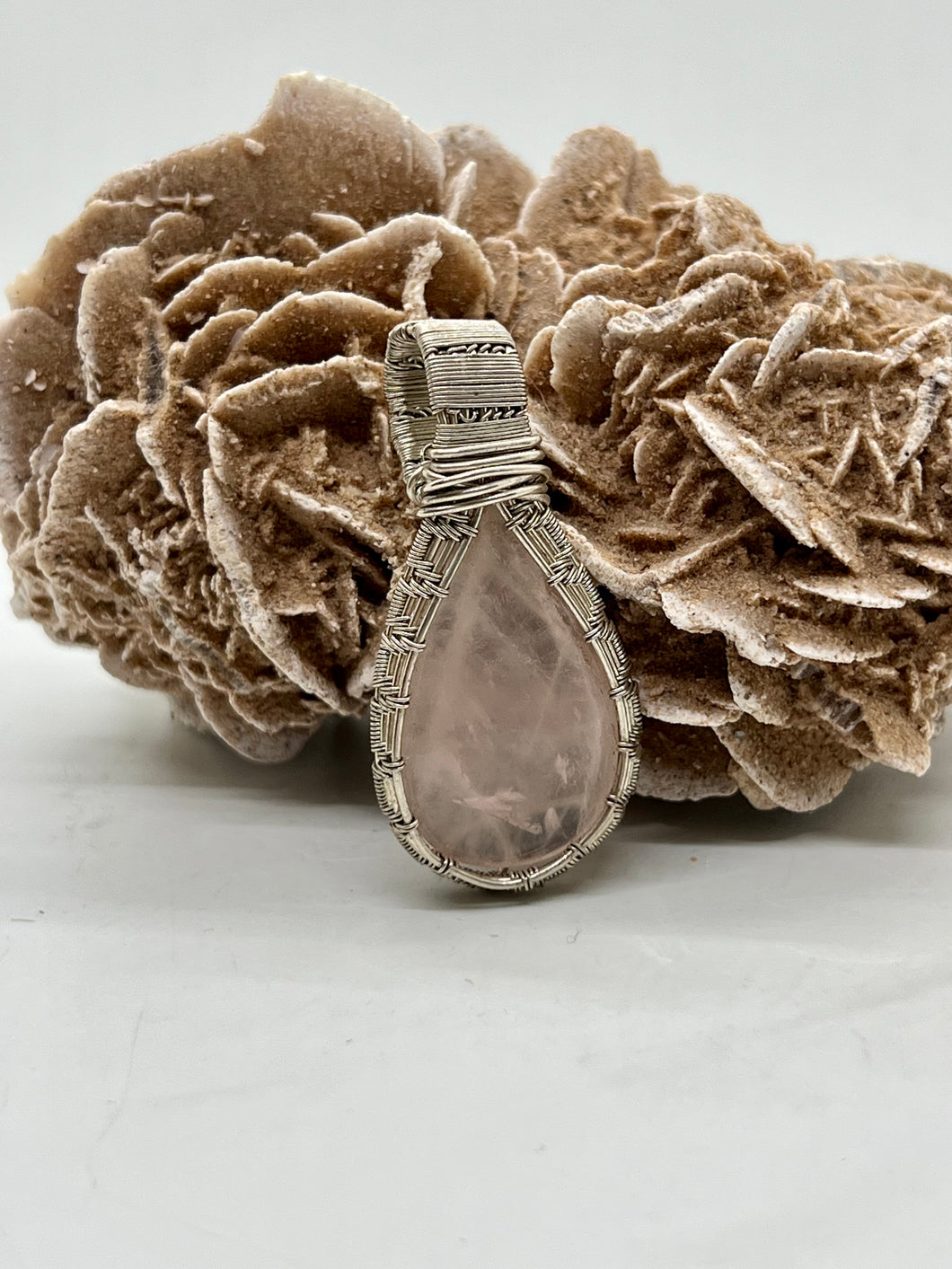 Rose Quartz Sterling Silver Wire Wrapped Pendant