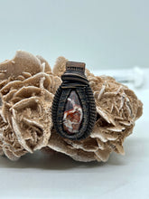 Load image into Gallery viewer, Hand Carved Crazy Lace Agate Oxidized Copper Wire Wrap Pendant
