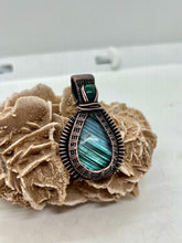 Load image into Gallery viewer, Hand Carved Labradorite &amp; Black Opal Oxidized Copper Wire Wrap Pendant
