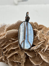 Load image into Gallery viewer, Blue Opal Oxidized Copper Wire Wrap Pendant
