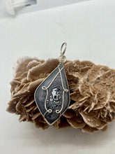 Load image into Gallery viewer, Hand Carved Jeep Fordite Sterling Silver Wire Wrap Pendant
