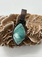 Load image into Gallery viewer, Hemimorphite &amp; Opal Oxidized Copper Wire Wrap Pendant
