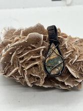 Load image into Gallery viewer, Hand Carved Ocean Jasper &amp; Smokey Quartz Oxidized Copper Wire Wrap Pendant
