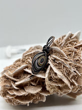 Load image into Gallery viewer, Hand Carved Fordite Oxidized Copper Wire Wrap Pendant
