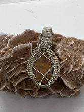 Load image into Gallery viewer, Hand Carved Red Moss Agate &amp; Sunstone Sterling Silver Wire Wrap Pendant
