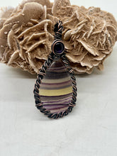 Load image into Gallery viewer, Rainbow Fluorite &amp; Amethyst Oxidized Copper Wire Wrap Pendant
