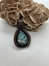 Load image into Gallery viewer, Hand Carved Labradorite &amp; Black Opal Oxidized Copper Wire Wrap Pendant
