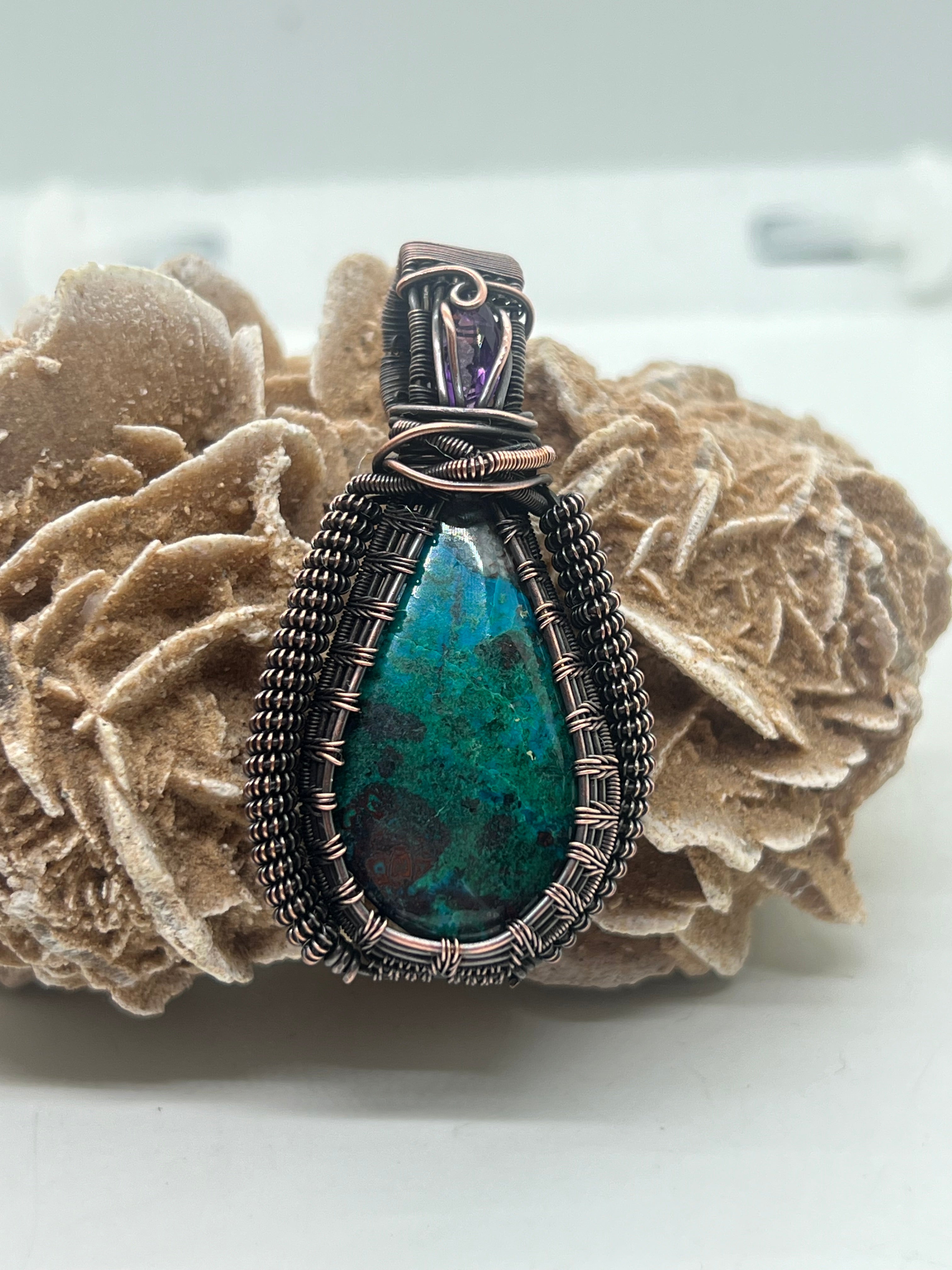 Sterling high quality Silver Chrysocolla Wire Wrapped Pendant