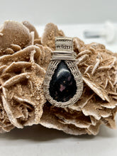 Load image into Gallery viewer, Hand Carved Rhodonite Sterling Silver Wire Wrap Pendant
