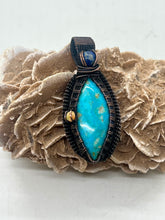 Load image into Gallery viewer, Hand Carved Kingman Turquoise, Opal, &amp; Lapis Lazuli Copper Wire Wrap Pendant
