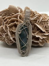 Load image into Gallery viewer, Hand Carved Moss Agate &amp; Citrine Sterling Silver Wire Wrap Pendant

