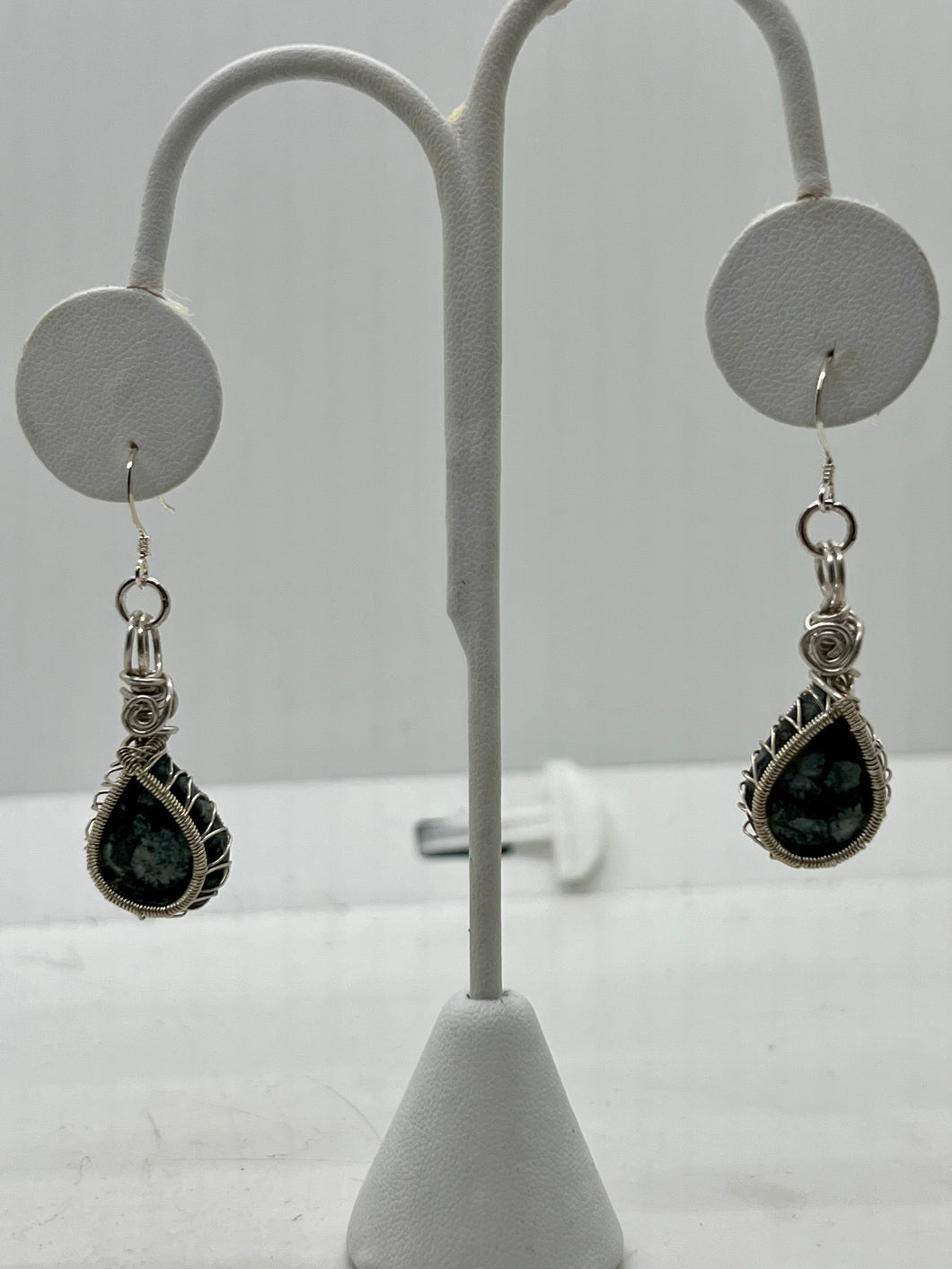 Hand Carved Epidote in Quartz Sterling Silver Earrings
