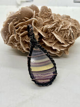 Load image into Gallery viewer, Rainbow Fluorite &amp; Amethyst Oxidized Copper Wire Wrap Pendant
