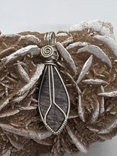 Load image into Gallery viewer, Hand Carved Hypersthene Sterling Silver Simple Wire Wrap Pendant
