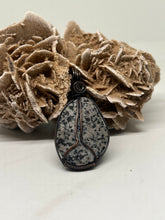 Load image into Gallery viewer, Hand Carved UV Reactive Yooperlite Simple Oxidized Copper Wire Wrap Pendant
