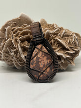 Load image into Gallery viewer, Poppy Jasper &amp; Mexican Fire Opal Oxidized Copper Wire Wrap Pendant
