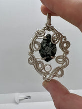 Load image into Gallery viewer, Epidote in Quartz &amp; Clear Quartz Sterling Silver Wire Wrap Pendant

