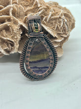 Load image into Gallery viewer, Flourite &amp; Peridot Oxidized Copper Wire Wrap Pendant
